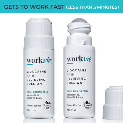 Workvie Lidocaine Pain Relief Roll On 2 Pack & Easy Reach Applicator Tool – Fast Acting Topical Lidocaine Maximum Strength with Arnica Montana & Aloe Vera for Muscles, Joints, Back, Neck & Feet WorkvieBuy Supplements Australia