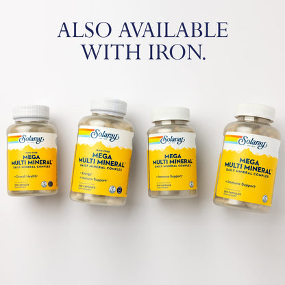 SOLARAY Mega Multi Mineral, Iron Free - Daily Mineral Supplement w/Trace Minerals, Electrolytes, Calcium, Magnesium, Zinc, Selenium, Boron -Cellular Energy, Immune Support, 60-Day Guarantee, 50 Serv SOLARAYBuy Supplements Australia