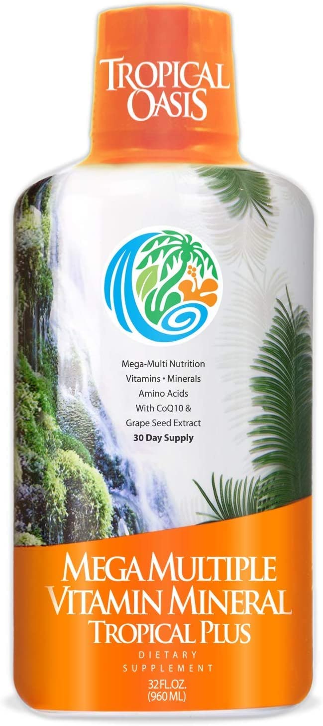Tropical Oasis Mega Plus - Liquid Multivitamin and Mineral Supplement – Includes 85 Vitamins & Minerals, 20 Amino Acids + CoQ10, Grape Seed Extract & Organic Aloe Vera - 32oz, 32 Servings, 33460 Tropical OasisBuy Supplements Australia