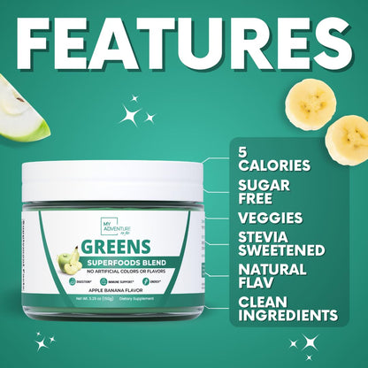 Green Superfood Powder for Digestion & Gut Health - Keto Friendly Superfood Greens Blend Powder for Immune Support - Powdered Greens Supplement for Immune Boost - Apple Banana Flavor My Adventure to FitBuy Supplements Australia