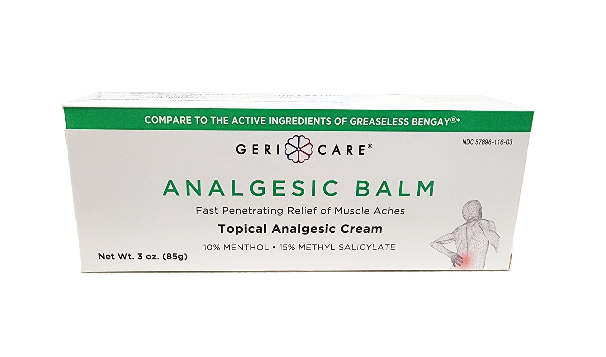 GeriCare Topical Analgesic Cream, Menthol 10%, Methyl Salicylate 15%, Fast Absorption, Pain Relief of Minor Muscle Aches, Body Stiffness, Joint Pain & Soreness, 3 Ounce (Pack of 1) GeriCareBuy Supplements Australia