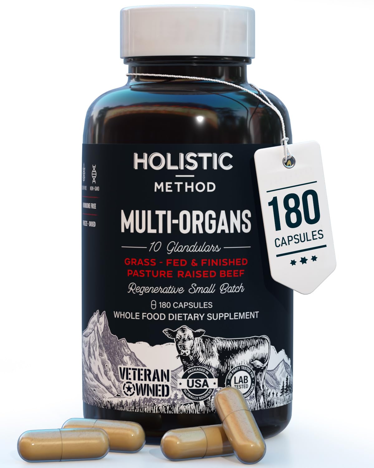 Beef Organ Supplement Complex - 10 Carnivore Grass Fed Proprietary Blend of Liver, Marrow, Brain, Thymus, Spleen, Kidney, Colostrum, Heart, Pancreas, Gallbladder - 180 Caps Carnivore MethodBuy Supplements Australia