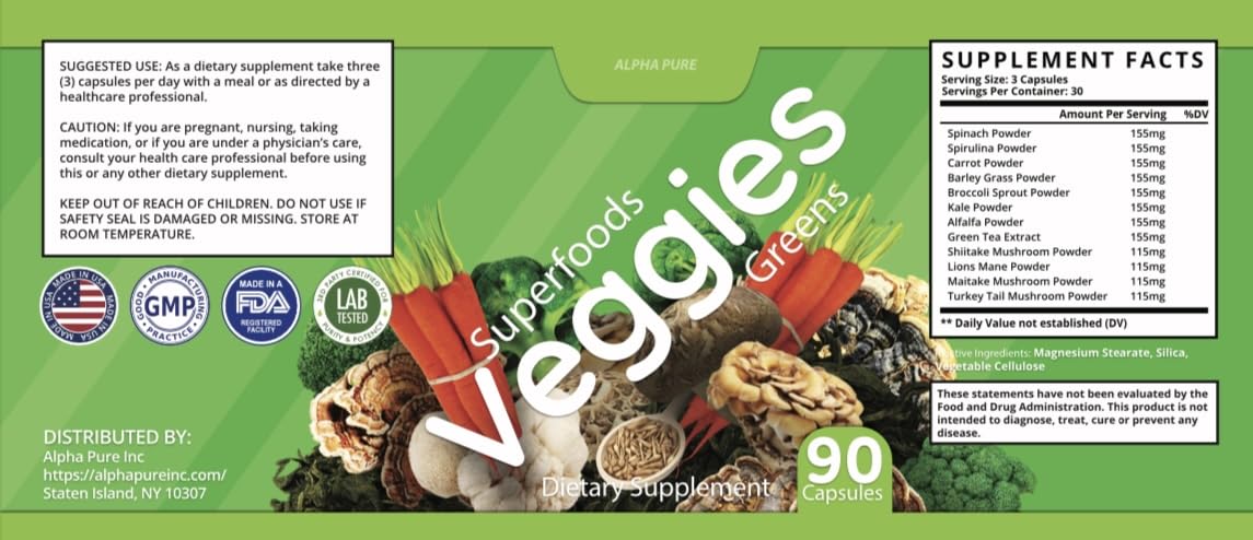 Alpha Pure Superfoods Reds Fruits and Greens 180 Capsules Vegetables Fruits and Veggies Superfood | Natural Balance of 90 Fruit Capsules, 90 Veggie Capsules for Men, Women Vitamins and Minerals Alpha PureBuy Supplements Australia