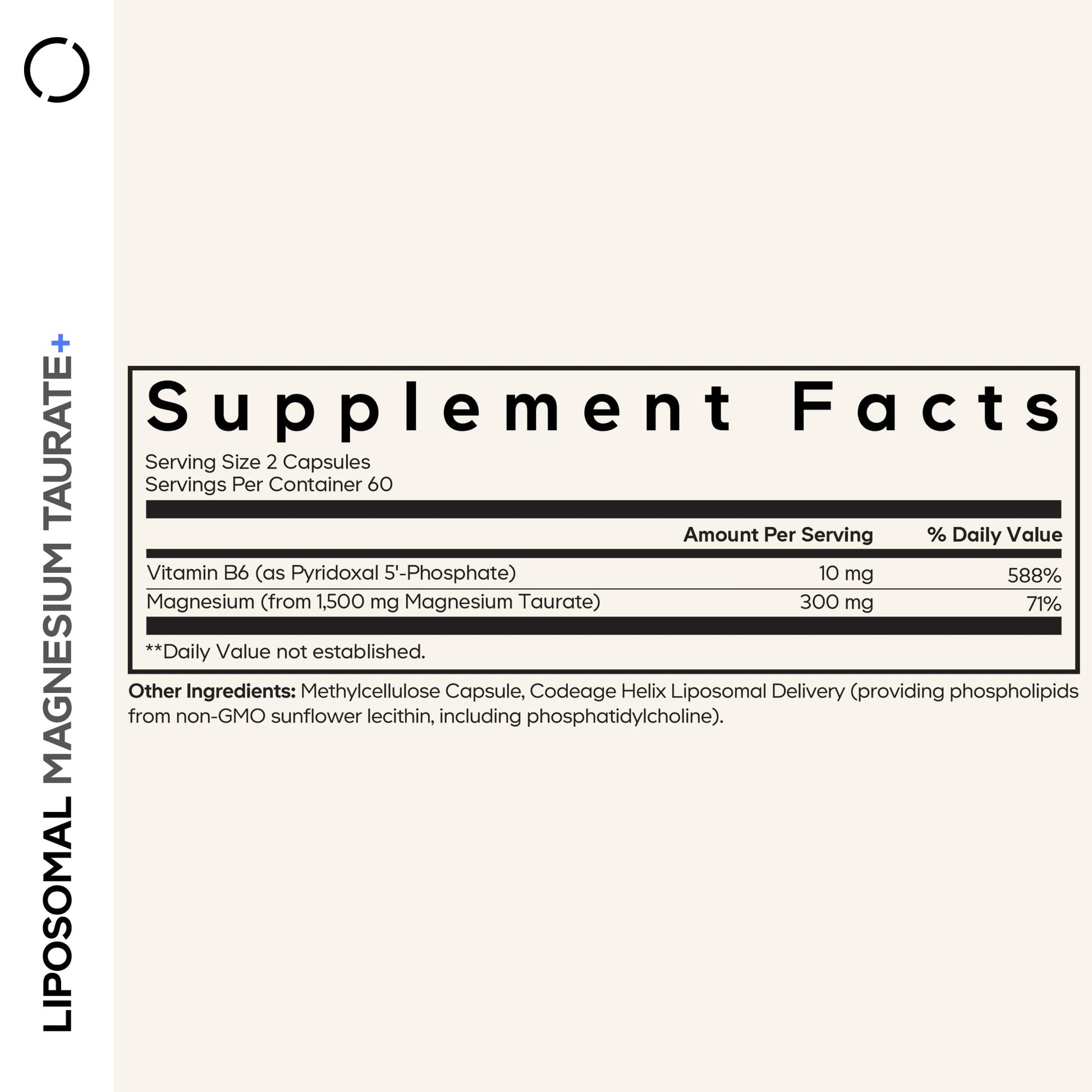 Codeage Liposomal Magnesium Taurate+ Supplement - Magnesium Taurate, Vitamin B6 as Pyridoxal 5-Phosphate, 2-Month Supply - Liposomal Delivery, Vegan, Non-GMO, Gluten-Free, 120 Capsules CodeageBuy Supplements Australia