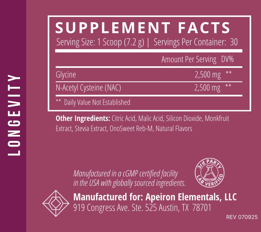Apeiron Elementals NAC + Glycine Powder - 2500mg - Glutathione Production, Immune Support, & Cellular Energy Apeiron ElementalsBuy Supplements Australia