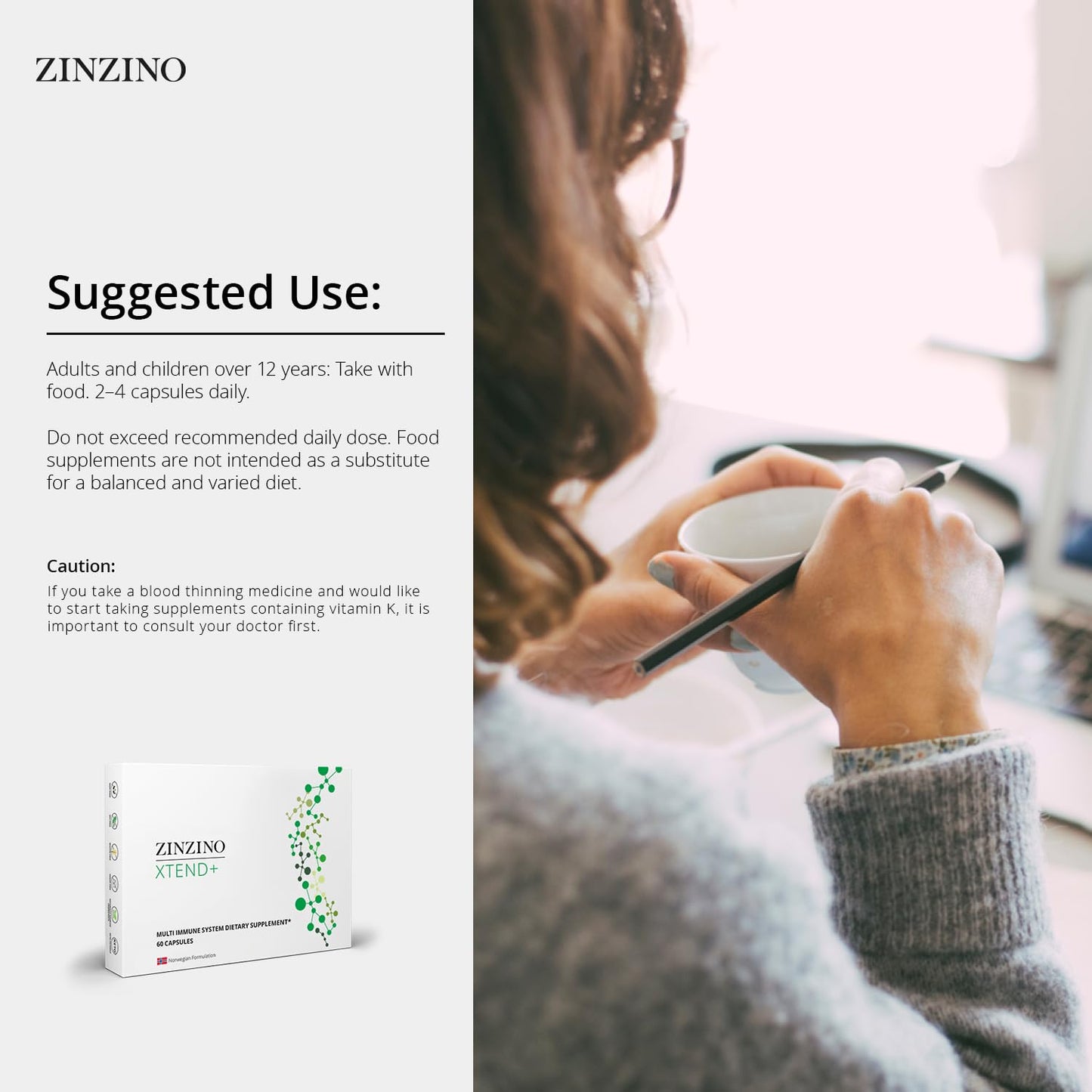 Zinzino Xtend + - Multi Immune Supplement - Essential Vitamins, Minerals & Vitamin C for Immune Support, Energy & Focus - 60 Capsules ZINZINOBuy Supplements Australia
