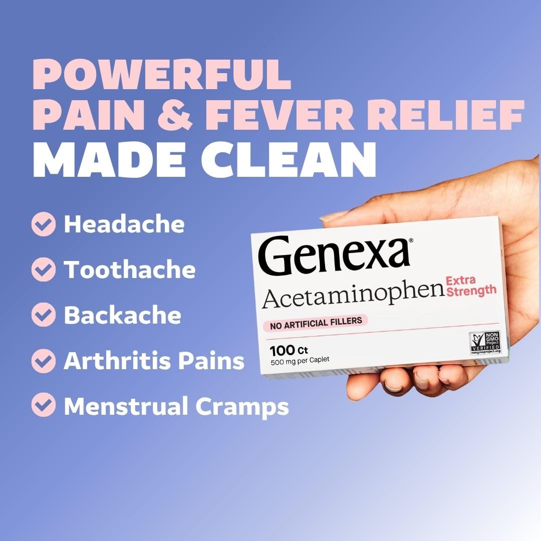 Genexa Adult Pain Relief Bundle | 500mg Acetaminophen Caplets + Homeopathic Arnica Chewables | Fast Relief for Headache, Joint & Muscle Pain | OTC + Homeopathic Combo | No Dyes or Artificial Additives GenexaBuy Supplements Australia