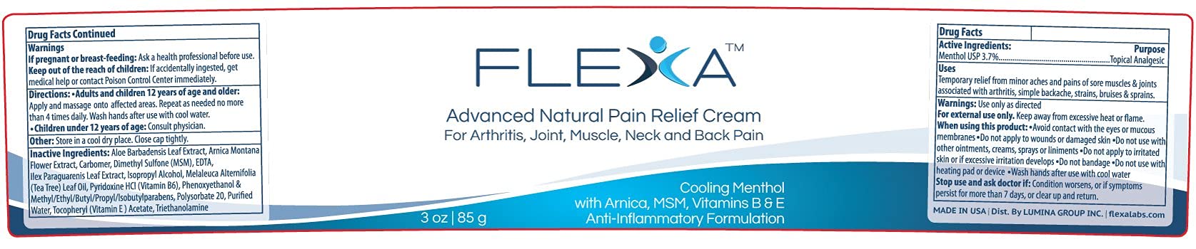 FLEXA Natural Relief Cream - Use on Muscles, Back, Neck, and Joints - with Arnica, Menthol, MSM, Ilex Leaf, and Tea Tree Oil - 3 Oz Jar FLEXABuy Supplements Australia