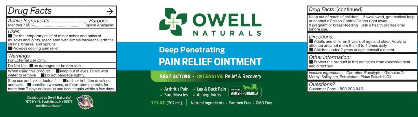 OWELL NATURALS Pain Relief Ointment Deep Penetrating Fast Acting Formula for Arthritis, Joint & Muscle Discomfort, Stiffness, Long-Lasting Soothing Balm, 3.5 oz Owell NaturalsBuy Supplements Australia
