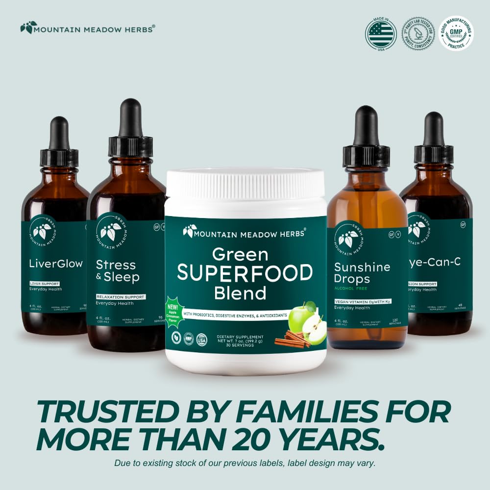 Mountain Meadow Herbs Green Superfood Blend – Spirulina, Chlorella, Mushrooms, Probiotics, Digestive Enzymes, Antioxidants – Organic Greens Powder for Energy & Gut Health – 30 Servings Mountain Meadow HerbsBuy Supplements Australia