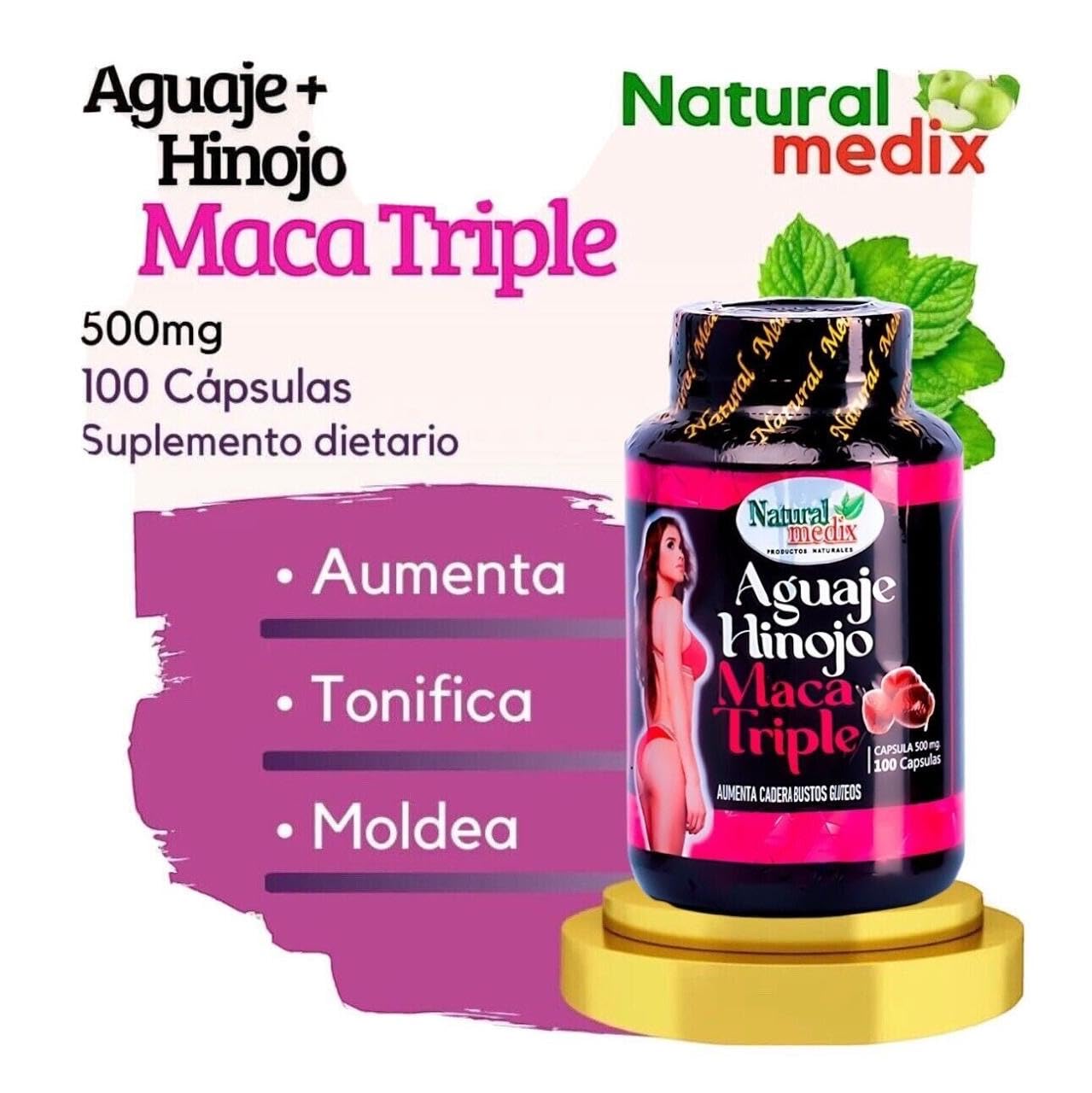 Natural medix Aguaje Hinojo Maca Triple (Maca Root Supplement) Premium 100 Capsules | Premium Botanical Blend for Feminine Balance & Confidence Natural medixBuy Supplements Australia