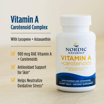 Nordic Naturals Vitamin A + Carotenoids, Unflavored - 30 Soft Gels - Lycopene & Astaxanthin - Supports Skin, Cellular Health - Non-GMO - 30 Servings Nordic NaturalsBuy Supplements Australia