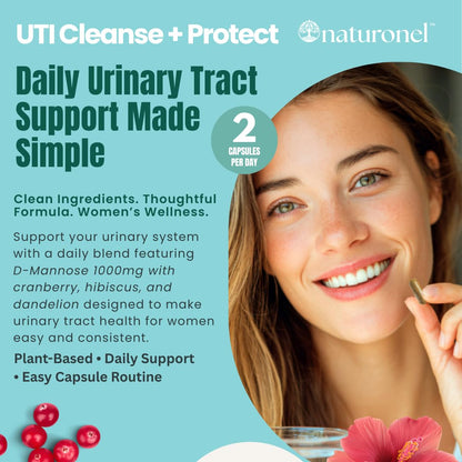 Naturonel UTI Cleanse + Protect – Urinary Tract Support with D-Mannose, Cranberry, Hibiscus & Dandelion | Advanced Formula, Dietary Supplement - Non-GMO, Made in USA, GMP Certified (1) NaturonelBuy Supplements Australia