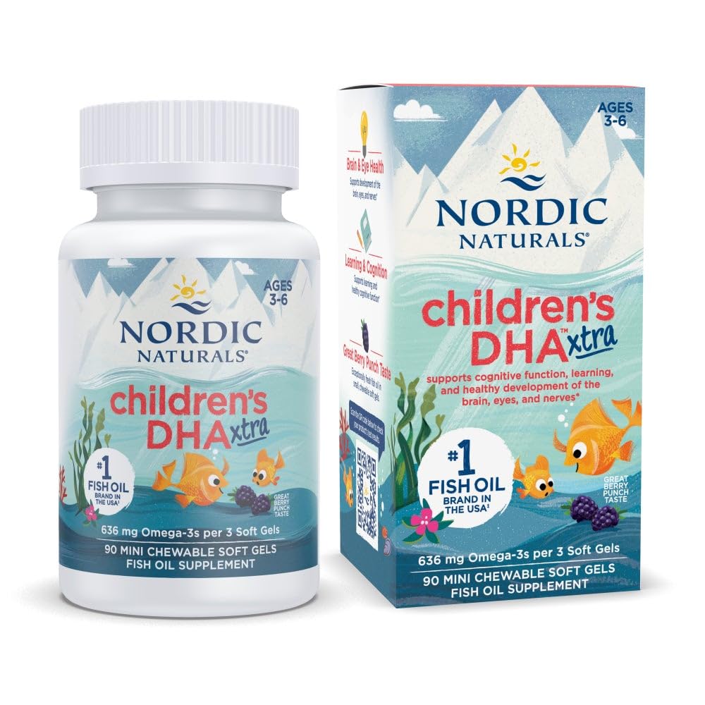 Nordic Naturals Children’s DHA Xtra, Berry Punch - 90 Mini Chewable Soft Gels for Kids - 636 mg Omega-3s EPA & DHA - Cognitive & Immune Function, Learning, Social Development - Non-GMO - 30 Servings Nordic NaturalsBuy Supplements Australia