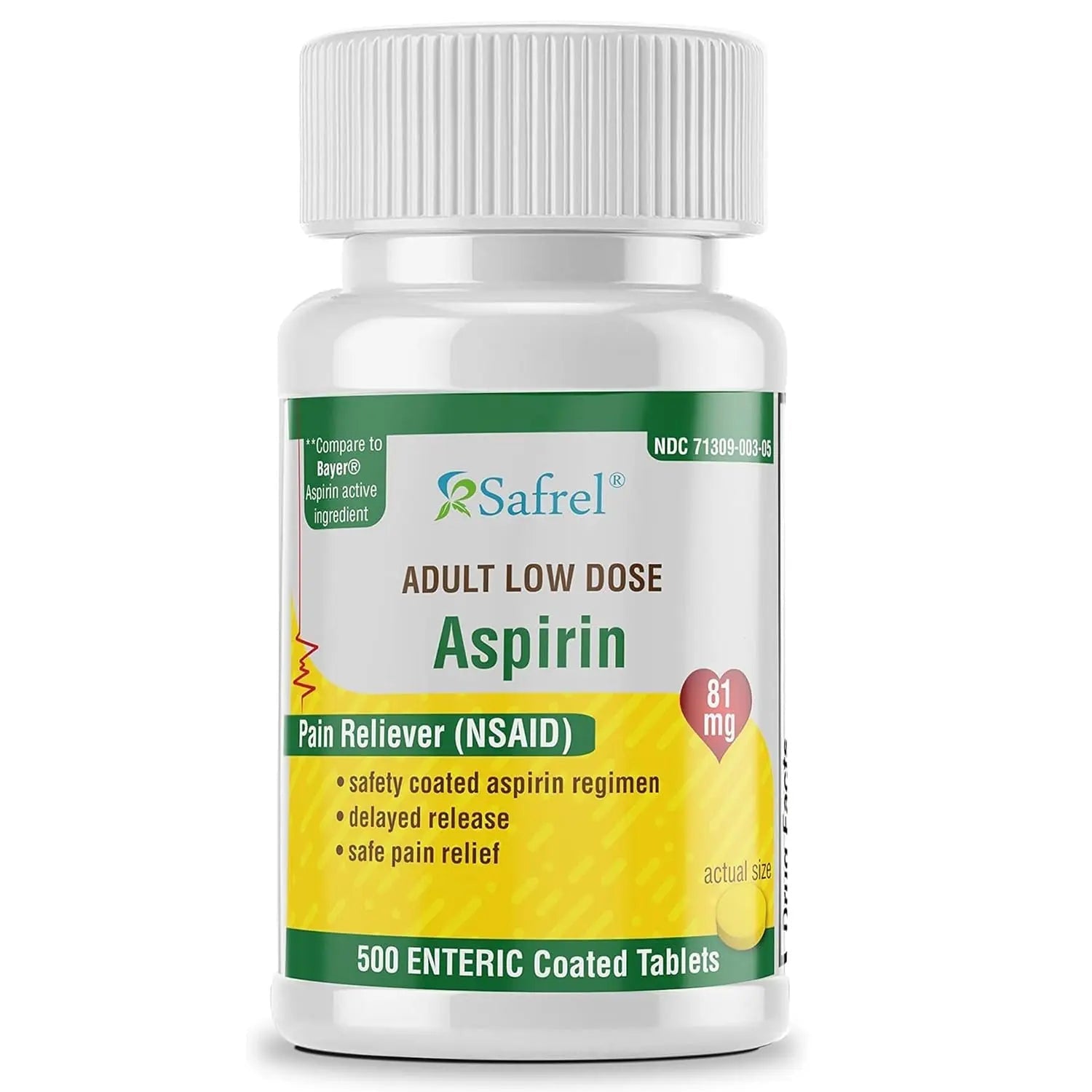 Safrel Generic Bayer Baby Aspirin 81 mg (500 Enteric Coated Tablets) | Adult Low Dose Strength Safe Pain Reliever (NSAID) for Minor Aches | Value Pack SafrelBuy Supplements Australia