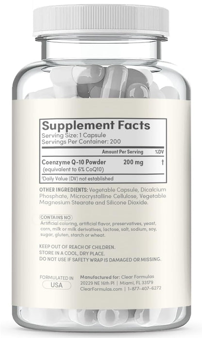 Clear Formulas CoQ10 200mg 200 Capsules Quick Absorption Non-GMO Clear FormulasBuy Supplements Australia