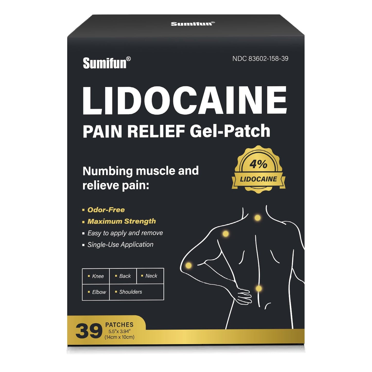 Sumifun 4% Lidocaine Patches,Maximum Strength Pain Relieving Patch Back, Shoulder, Joints, Knee Pain Relief and Muscle Soreness - 8 Hour Pain Relief (39 Count(Pack of 1)) SumifunBuy Supplements Australia