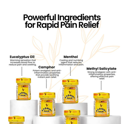 Aboniki Balm (6 Plastic Jars) – Powerful Topical Pain Relief Balm for Sore Muscles and Joints | Anti Inflammatory Analgesic Rub with Cooling Menthol for Back, Knee, Neck, Shoulder, Wrist & Body Ache AbonikiBuy Supplements Australia