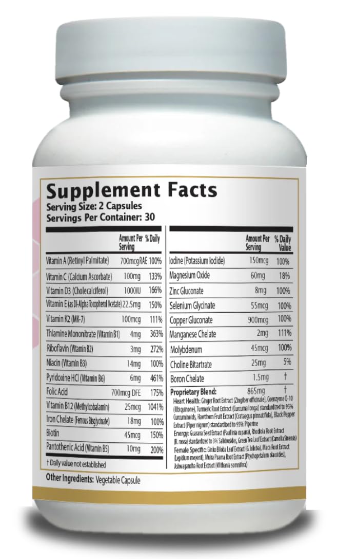 Women’s Multivitamin with Iron, Vitamin D3, Magnesium, B-Complex & Herbal Support – 60 Capsules – Energy, Hormone Balance, Heart Health – AnuMed AnuMed InternationalBuy Supplements Australia