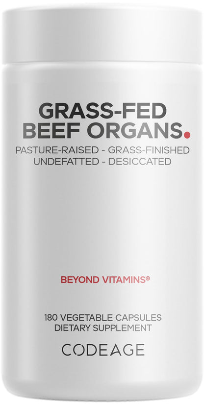 Codeage Grass Fed Beef Organs Supplement – Glandulars Supplements - Freeze Dried, Non-Defatted, Desiccated Liver, Heart, Kidney, Pancreas & Spleen Bovine Pills – Beef Vitamins - Non-GMO -180 Capsules CodeageBuy Supplements Australia