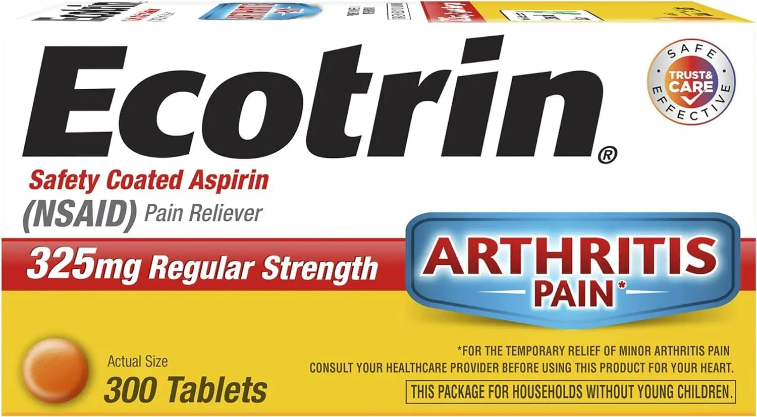 Ecotrin Regular Strength Aspirin, Arthritis Pain Relief, 325mg Regular Strength, 300 Safety Coated Tablets EcotrinBuy Supplements Australia