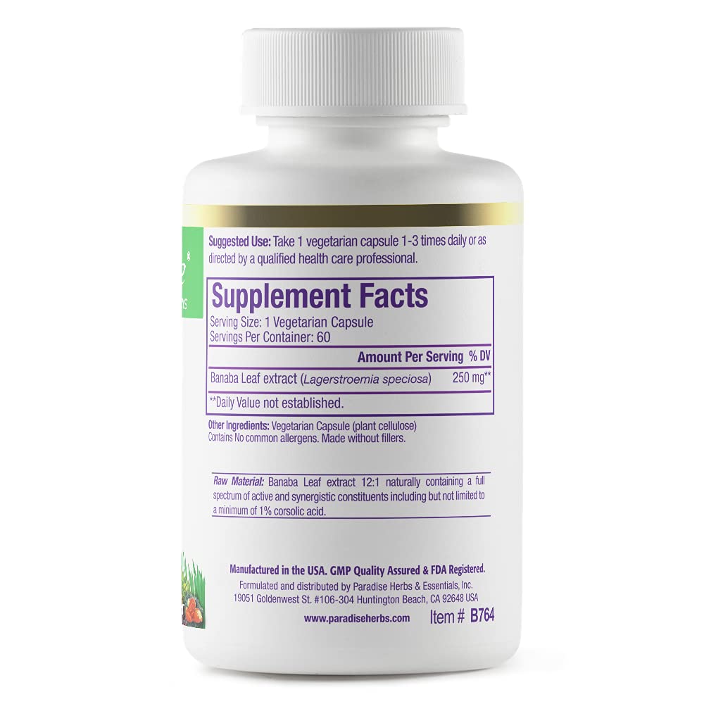 Paradise Herbs Banaba Leaf Vegetarian Capsules, 60 Count Paradise HerbsBuy Supplements Australia