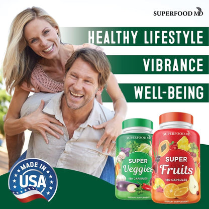 Superfood Fruit and Veggie Supplement - 360 Whole Super Fruit and Vegetable Supplements & Vitamin with Beta-Carotene, Soy Free- 180 Count (Pack of 2) Superfood MDBuy Supplements Australia