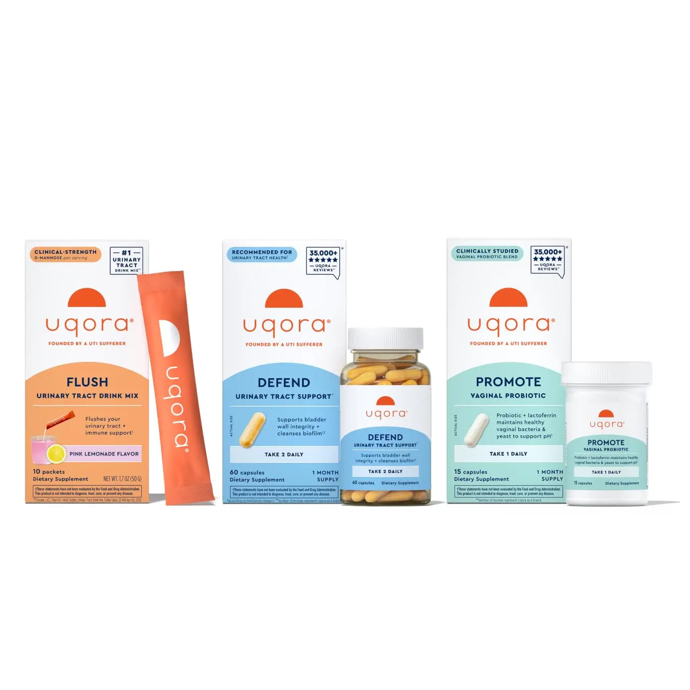Uqora Complete Regimen with Flush, Defend & Promote - Urinary Tract Support with D-Mannose, Vitamin C, Green Tea Extract, Probiotics & More - Comprehensive Bladder Health Support* - 3-Part Bundle UqoraBuy Supplements Australia