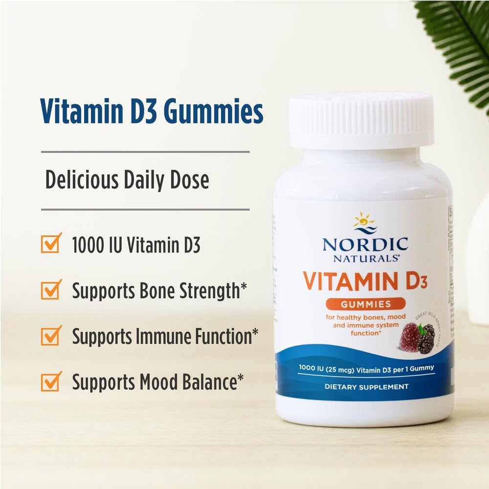 Nordic Naturals Vitamin D3 Gummies, Wild Berry - 120 Gummies - 1000 IU Vitamin D3, 1.4 mg Iron - Great Taste - Healthy Bones, Mood & Immune System Function - Non-GMO - 120 Servings Nordic NaturalsBuy Supplements Australia