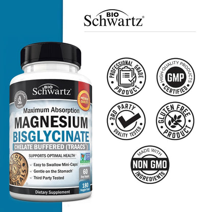 Magnesium Bisglycinate Chelated Supplement - High Absorption Magnesium Glycinate Supplement for Women and Men - Sleep, Muscle, Bone & Joint Support