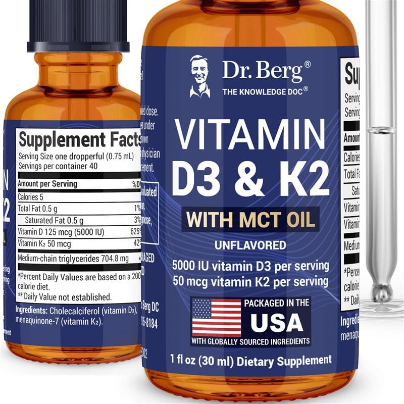 Dr. Berg Maximum Strength Vitamin D3 K2 Liquid Drops with MCT Oil – 5,000 IU Liquid Vitamin D3 with K2 – Supports Strong Bones, Heart, Energy, Immunity, and Overall Vitality* - Unflavored 1 Fl Oz Dr. Berg NutritionalsBuy Supplements Australia