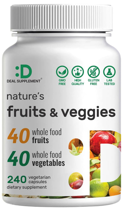 Nature’s Fruits & Veggies Supplement, 240 Veggie Capsules – 80 Whole Food Superfoods for Daily Balance – 40 Fruits with 40 Vegetables and Greens – Non-GMO, Gluten Free DEAL SUPPLEMENTBuy Supplements Australia