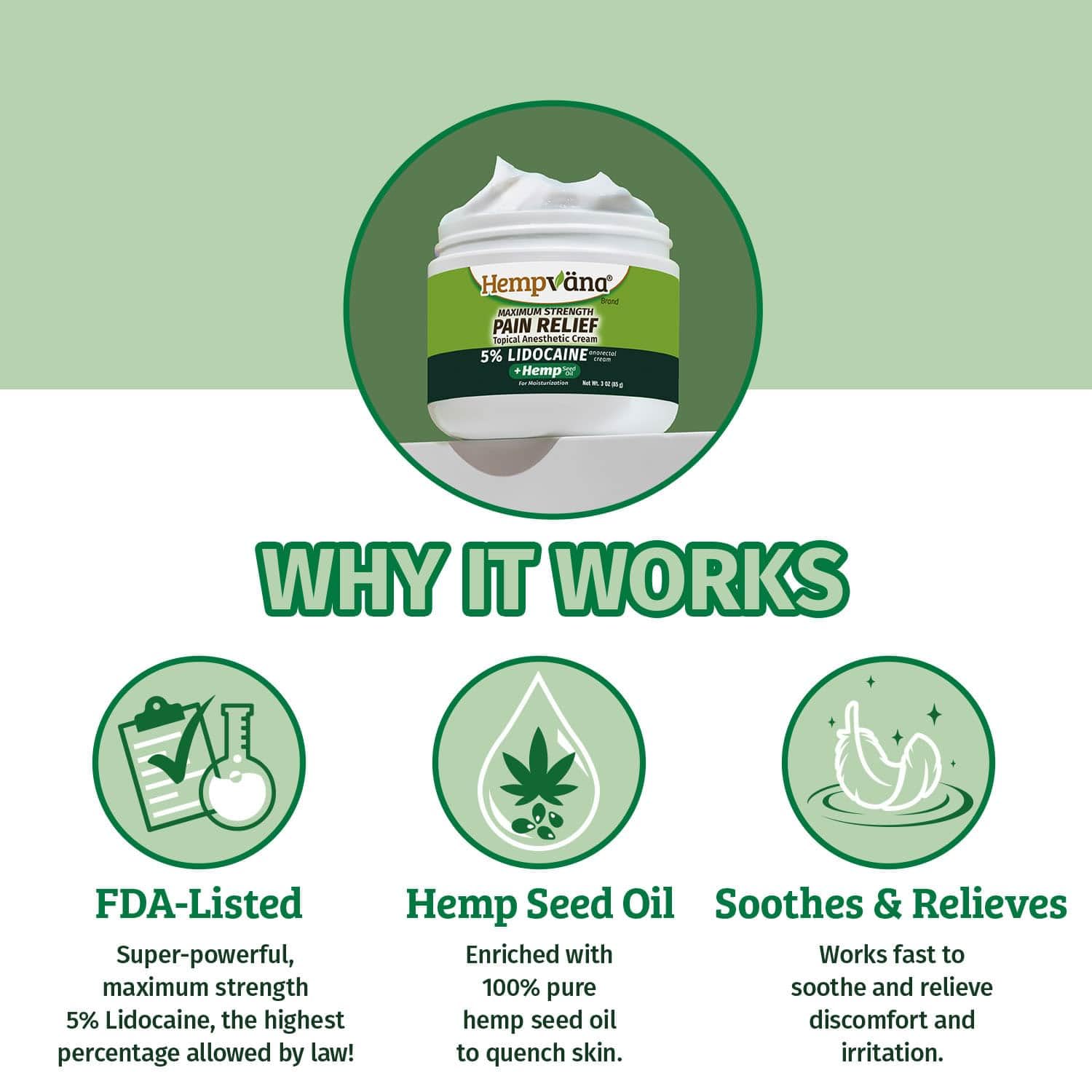 Hempvana 5% Lidocaine Relief Cream, Maximum Strength, AS-SEEN-ON-TV, Strong Cream, Numbs Irritated Nerves for Fast Anorectal Relief, Non-Greasy, Targeted Long-Lasting Relief. Enriched with Hemp, 3 Oz HempvanaBuy Supplements Australia