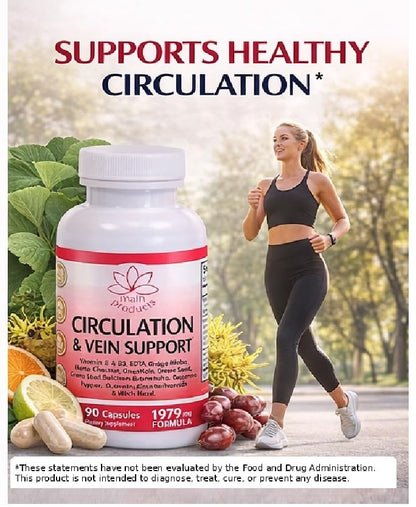 Circulation & Vein Support Supplement - Vitamins E & B3, Ginkgo Biloba, Horse Chestnut, Gotu Kola, Grape Seed, Butcher's Broom & Citrus Bioflavonoids - 1979 mg Formula - 90 Capsules - 30 Days Supply. Main ProductsBuy Supplements Australia