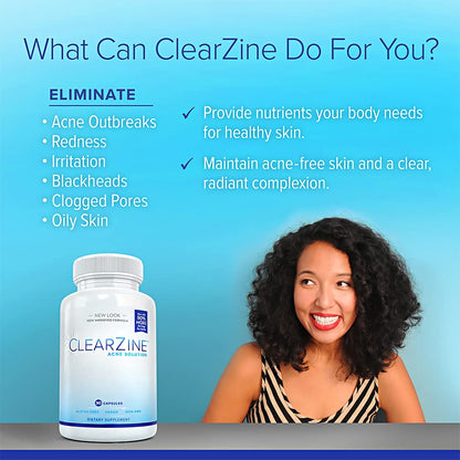 ClearZine Acne Pills for Teens & Adults | Clear Skin Supplement, Vitamins for Hormonal & Cystic Acne | Stop Breakouts, Oily Skin and Zits, 90 Caps ClearZineBuy Supplements Australia