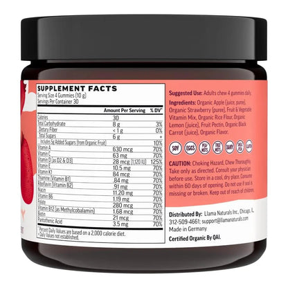 Llama Naturals Multivitamin for Women & Men, Vegan, Organic Gummies with Vitamin D, C & K, Adults Real Fruit Gummy Vitamins Llama NaturalsBuy Supplements Australia