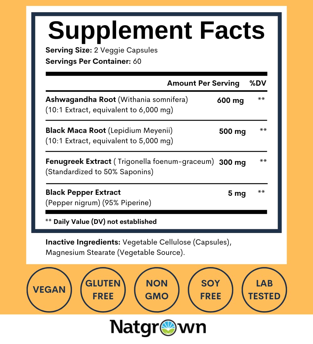 Natgrown Ashwagandha Maca Root Fenugreek Extract Capsules Supplement NatgrownBuy Supplements Australia