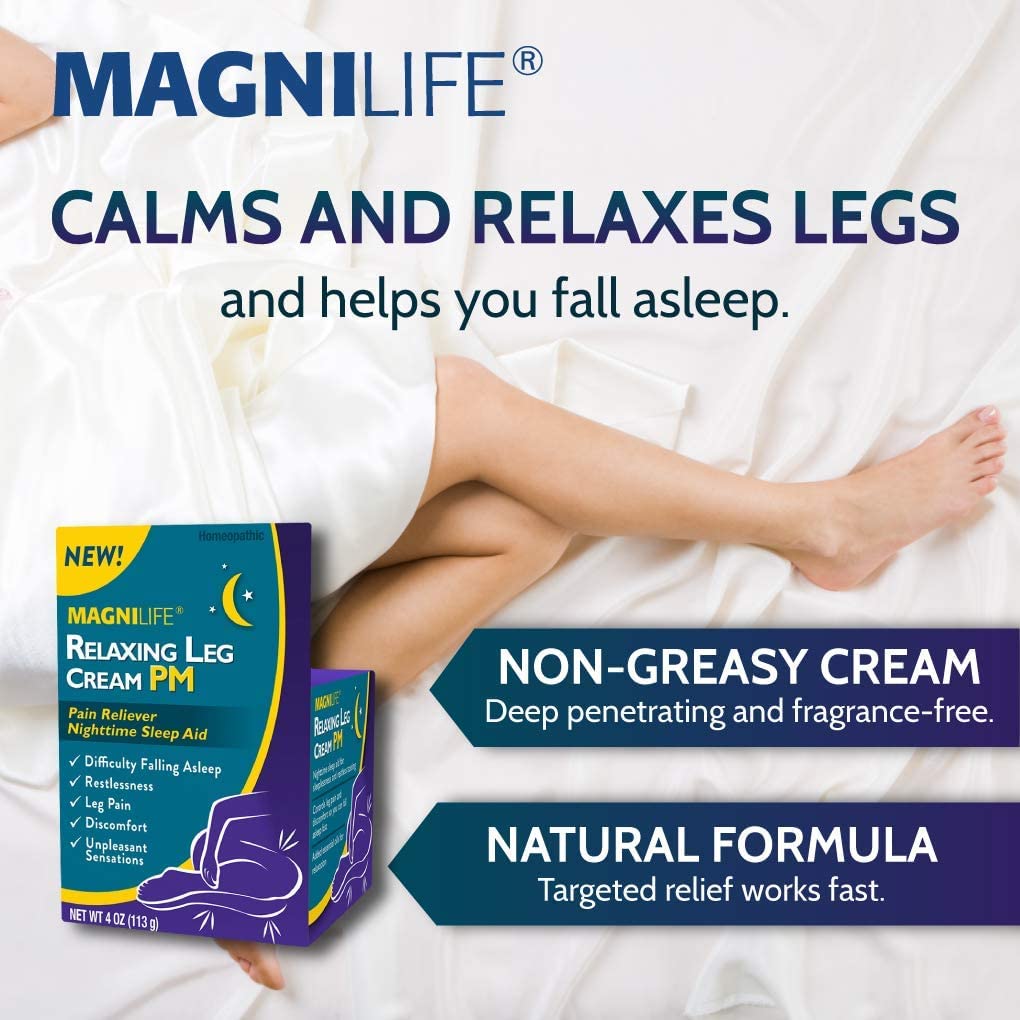 MagniLife Relaxing Leg Cream PM, 4 Oz, Homeopathic Nighttime Pain Reliever & Sleep Aid with Lavender & Magnesium, Non-Greasy Deep Penetrating Cream for Restless Legs & Discomfort MagniLifeBuy Supplements Australia