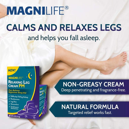MagniLife Relaxing Leg Cream PM, 4 Oz, Homeopathic Nighttime Pain Reliever & Sleep Aid with Lavender & Magnesium, Non-Greasy Deep Penetrating Cream for Restless Legs & Discomfort MagniLifeBuy Supplements Australia