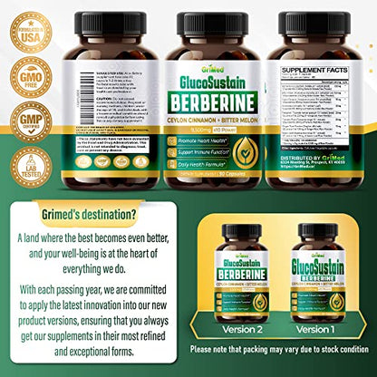GriMed Berberine Supplement 9,500mg with Ceylon Cinnamon Bitter Melon Supports Healthy GriMedBuy Supplements Australia