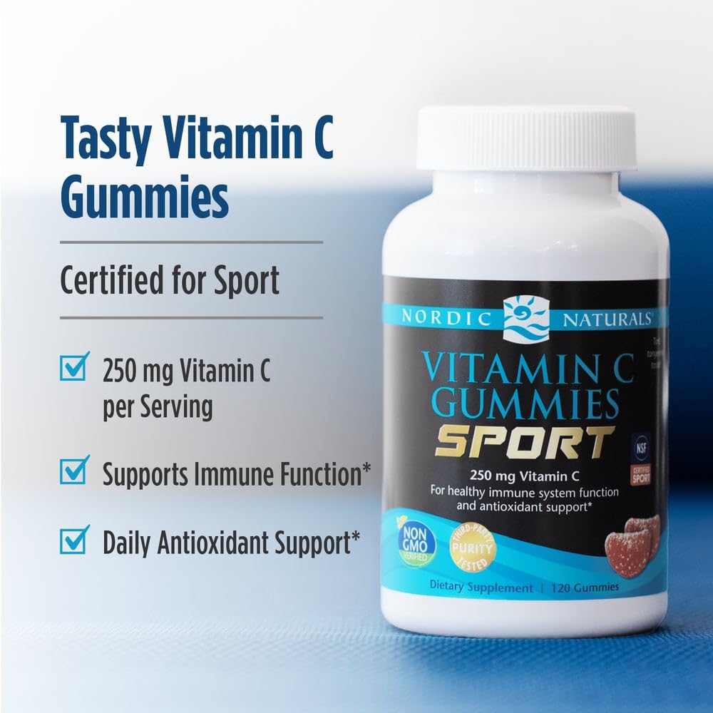 Nordic Naturals Vitamin C Gummies Sport, Tart Tangerine - 120 Gummies - 250 mg Vitamin C - Antioxidant Protection - NSF Certified - Non-GMO, Vegan - 60 Servings Nordic NaturalsBuy Supplements Australia