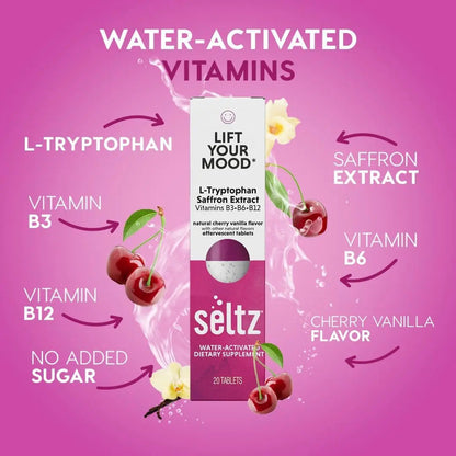 Seltz® Lift Your Mood – Effervescent Vitamins for Mood Support & Energy with L-Tryptophan, Saffron Extract & B Vitamins (B3, B6, B12) SeltzBuy Supplements Australia