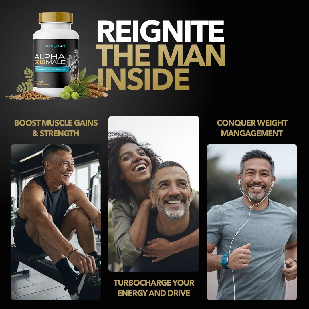 Juvenon Alpha Gold Male Testosterone Booster for Men - T-Support & Male Vitality with KSM-66 Ashwagandha + Fenugreek + Boron Citrate + Saw Palmetto, Non-GMO Vegetarian Capsules JuvenonBuy Supplements Australia