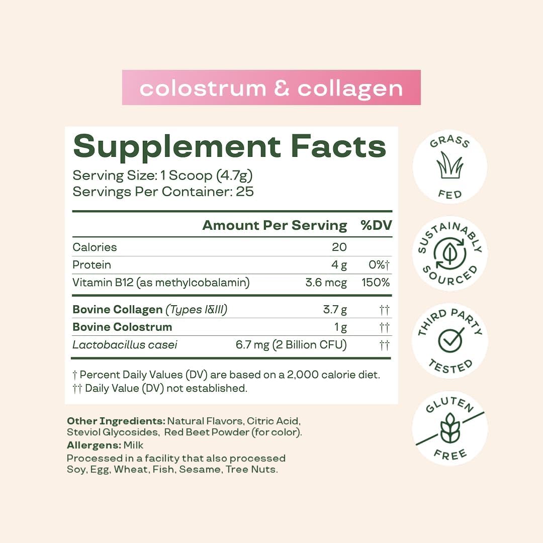 Bloom Nutrition Bovine Colostrum Powder with Vitamin B-12 for Gut Health, Immune Support, Hair Growth & Beauty Supplement | Strawberry, 25 Servings Bloom NutritionBuy Supplements Australia