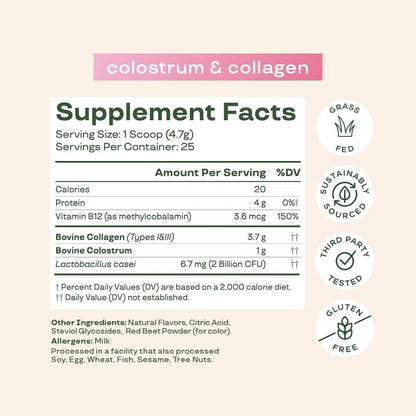 Bloom Nutrition Bovine Colostrum Powder with Vitamin B-12 for Gut Health, Immune Support, Hair Growth & Beauty Supplement | Strawberry, 25 Servings Bloom NutritionBuy Supplements Australia