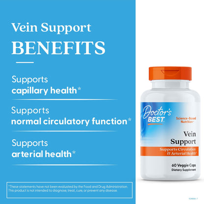 Doctor's Best Vein Support Supplement - Contains Diosmin & Hesperidin, Circulation Support for Legs & Feet, for Men & Women, Formula with Vitamin K2 & Natural Orange Extract, Vegan - 60 Veg Caps Doctor's BESTBuy Supplements Australia