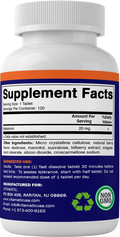 Vitamatic Melatonin 20mg Tablets | Vegetarian, Non-GMO, 6 pack VitamaticBuy Supplements Australia