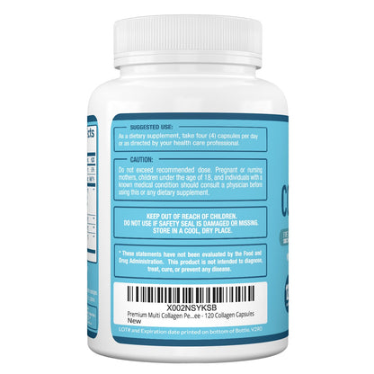 Premium Multi Collagen Peptides (Types I, II, II, V, X) - Collagen Pills for Skin Care, Hair Growth, Nails & Joints - Vitamin C, Hyaluronic Acid