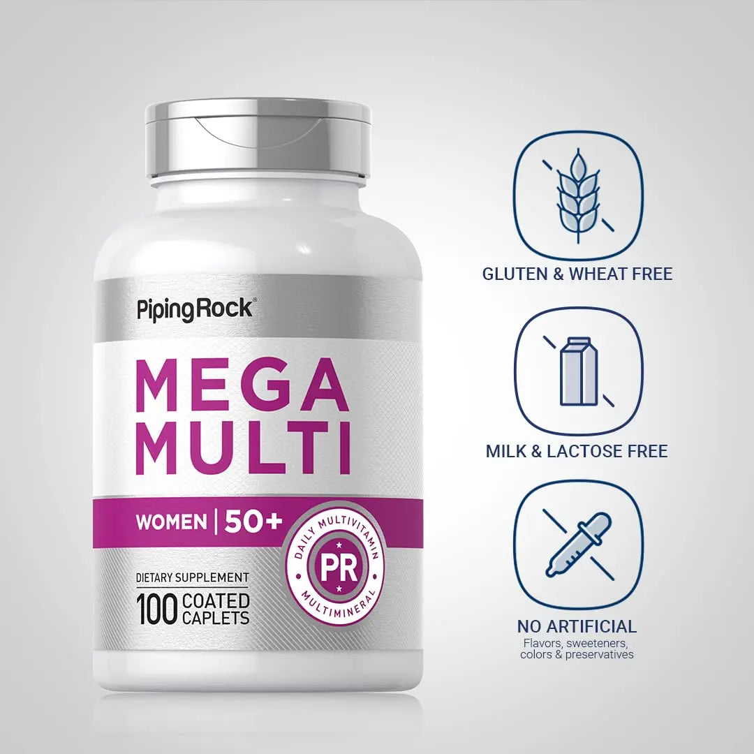 Piping Rock Multivitamin for Women 50 Plus | 100 Coated Caplets | Daily Multi Vitamin & Mineral for Women | Piping Rock