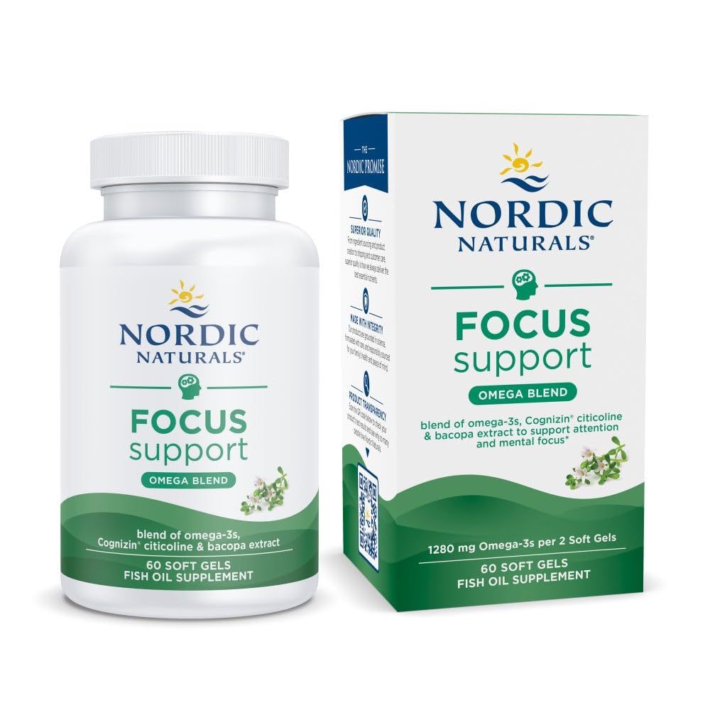 Nordic Naturals Omega Focus, Lemon - 60 Soft Gels - 1280 mg Omega-3 + Citicoline & Bacopa Monnieri Extract - Focus, Attention, Memory, Brain Health - Non-GMO - 30 Servings Nordic NaturalsBuy Supplements Australia